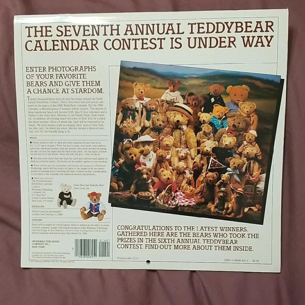 Vintage 1988 Teddy Bear Calendar